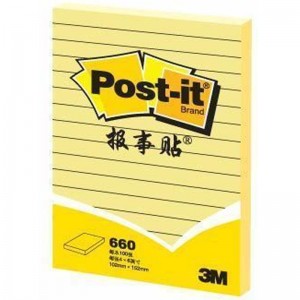 3M Post-it 660 98.4mm*149mm 100张/本 黄色带横线便利贴 报事贴 单行薄 明尼苏达系列便条纸/标签