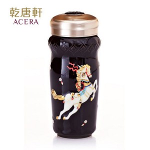 乾唐轩活瓷杯 皇家天马随身杯 350ml 双层 彩釉鎏金 01C543G